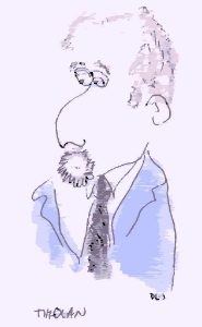 Pen and crayon sketch of Ewan Sutherland